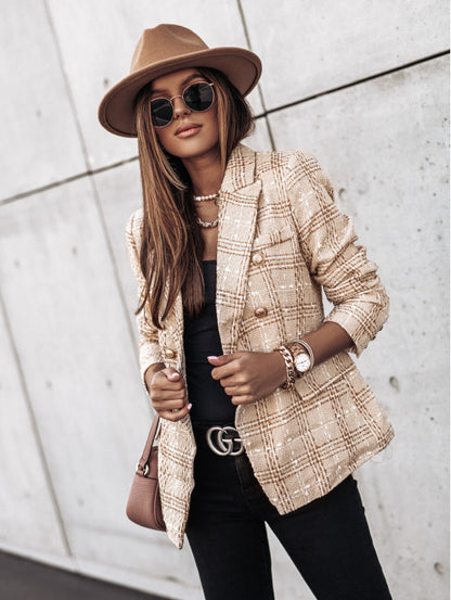 Tweed Plaid Double-Breasted Blazer
