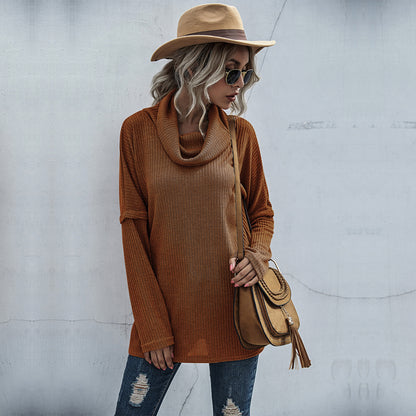 Oversized Tunic Sweater with Cowl Neck and Ribbed Knit