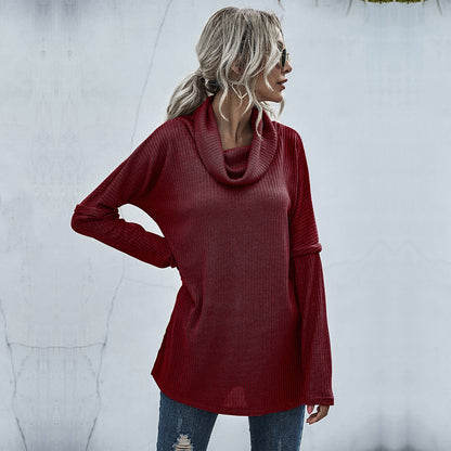 Oversized Tunic Sweater with Cowl Neck and Ribbed Knit