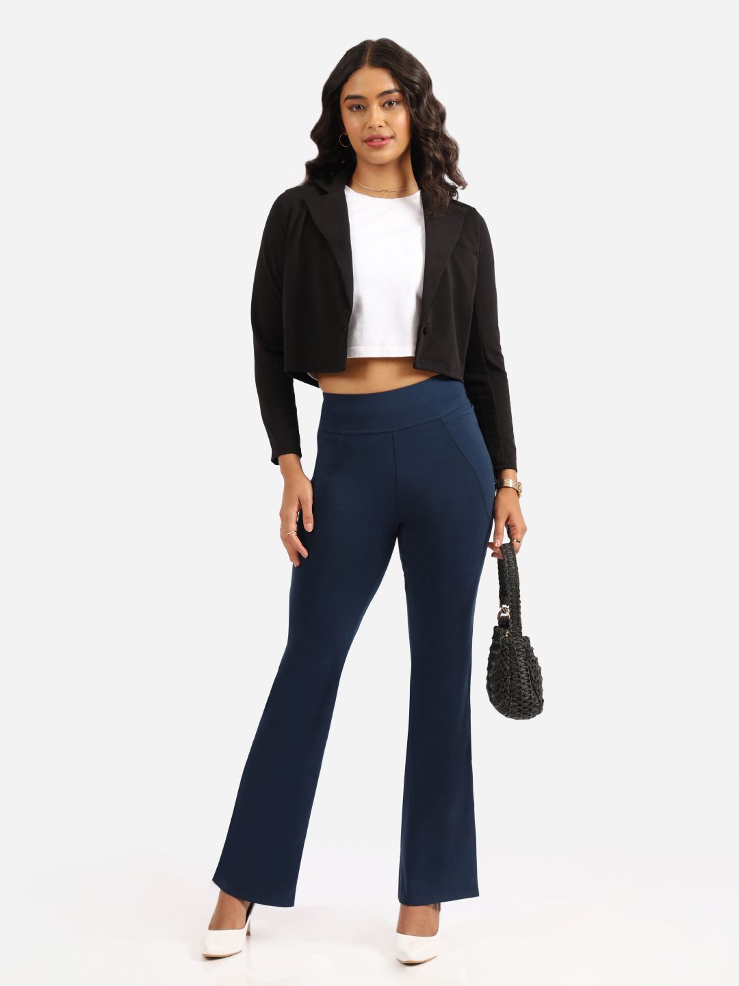 Women Waist Groove In Cotton Flare Track Pants