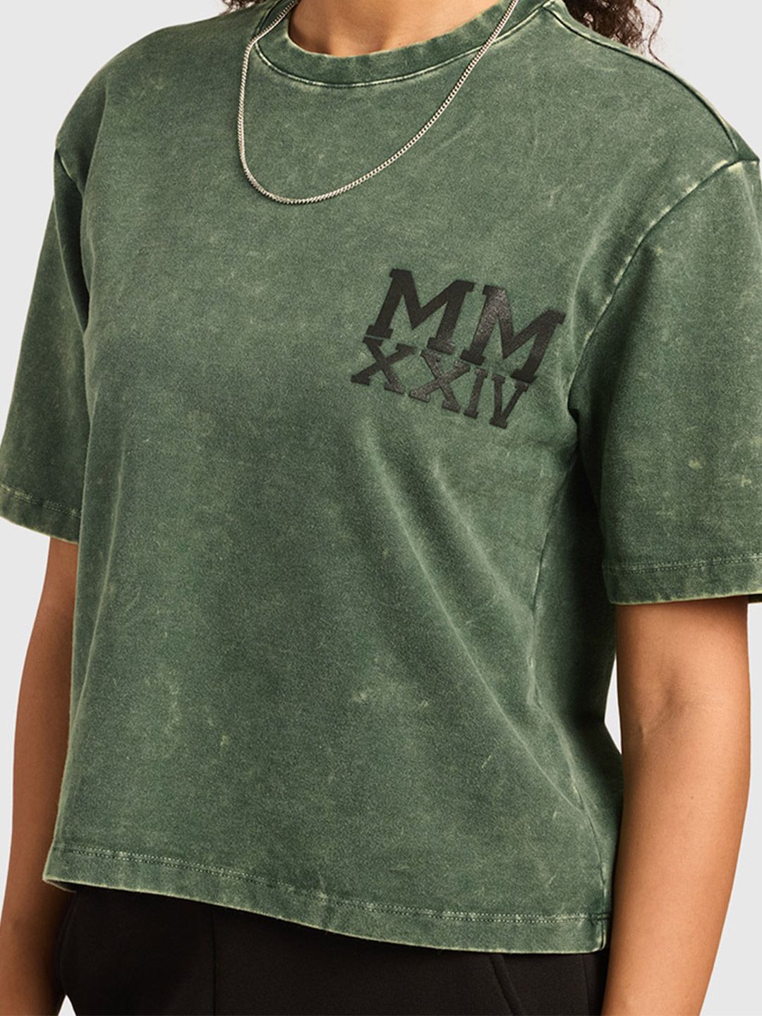 Women Typography Printed Acid Wash Cotton Oversized T-shirt