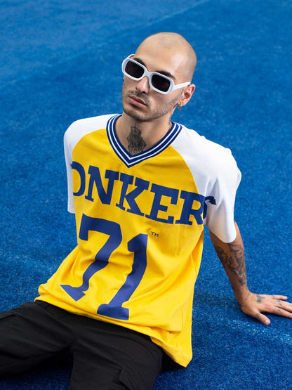 White Typography Printed V-Neck Cotton Oversized T-shirt