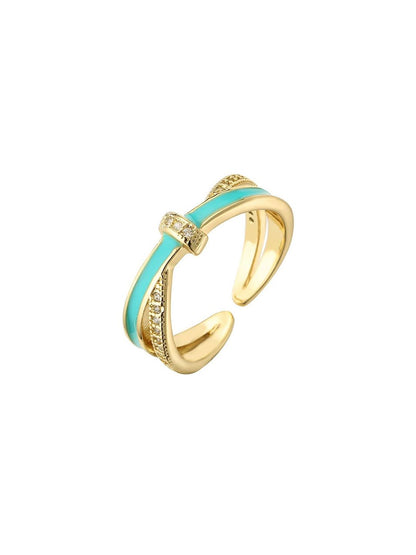 SALTY Stone Studded & Enameled Ocean Knot Finger Ring