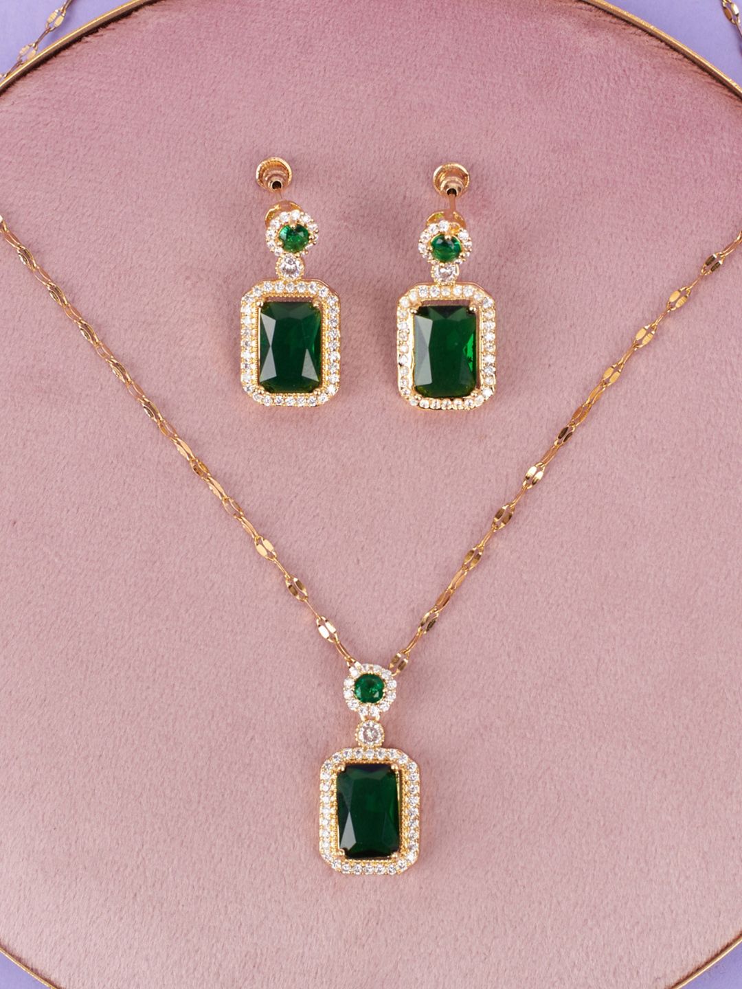SALTY Luxury Emerald Necklace with Earrings Jewellery Set