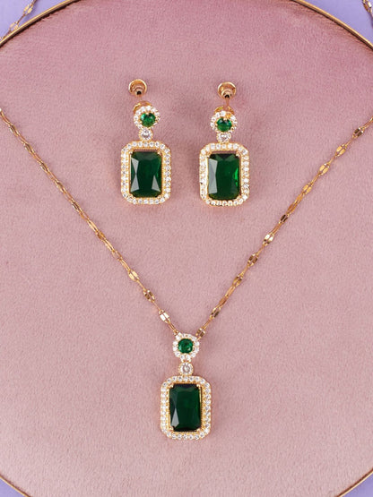 SALTY Luxury Emerald Necklace with Earrings Jewellery Set