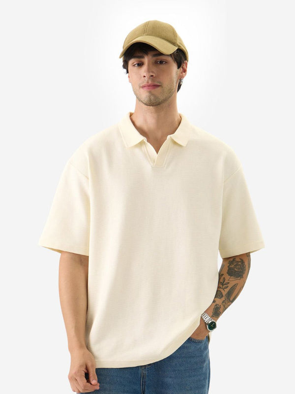 Oversized Solid Off White Polos T-Shirt