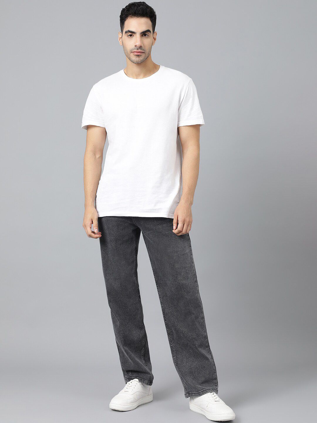 Men Charcoal Jean Fit Low-Rise Heavy Fade Stretchable Jeans