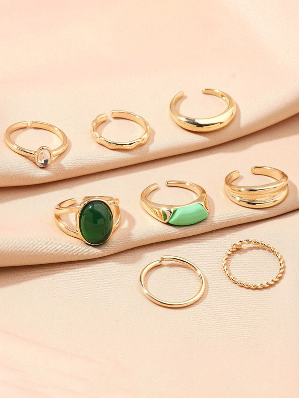 SALTY Set of 8 Emerald Finger Rings for Women