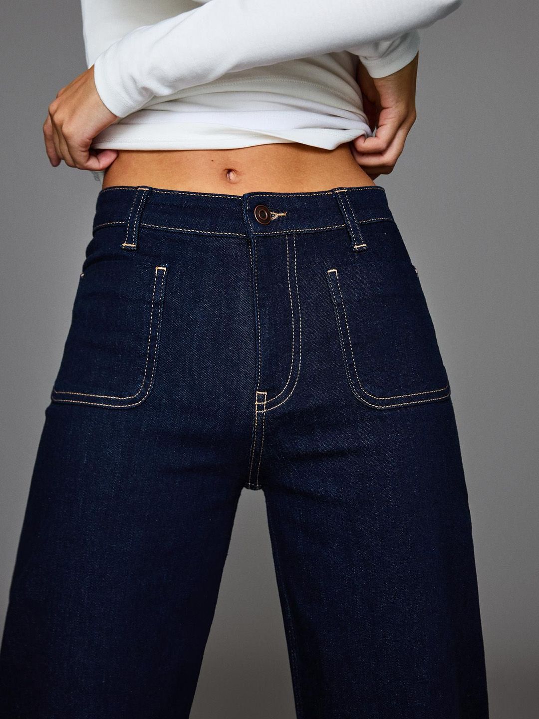 Seamless Wide-leg Jeans With Pockets