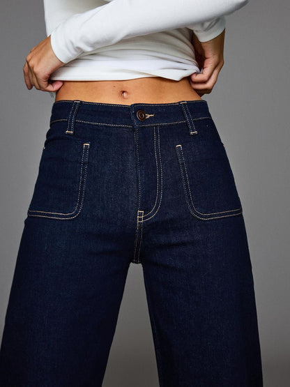Seamless Wide-leg Jeans With Pockets