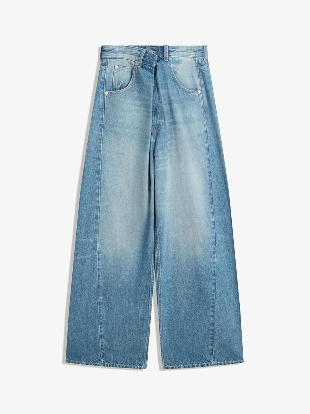 Women Wide Leg Mid-Rise Heavy Fade Jeans