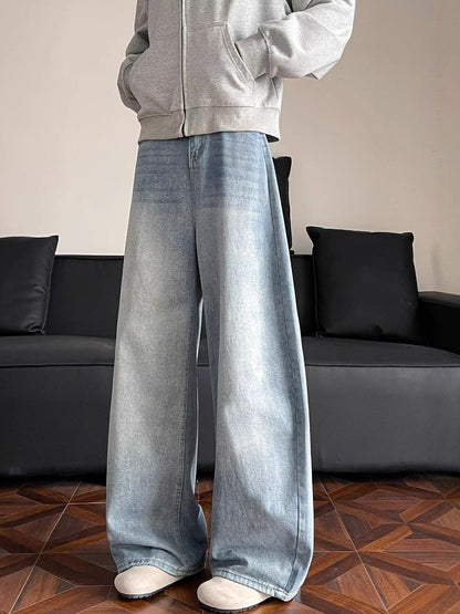 Men Wide Leg Mid-Rise Light Fade Jeans