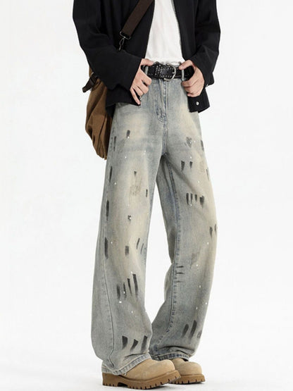 Men Wide Leg Mid-Rise Printed Jeans