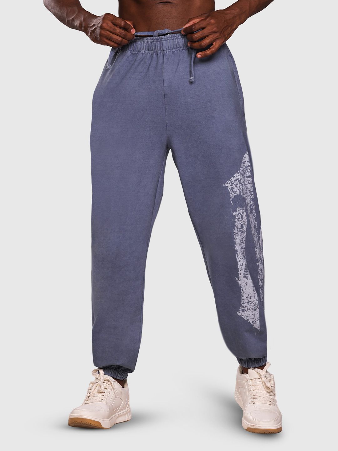 Men Printed Wide-Leg Mid-Rise Acid Wash Joggers