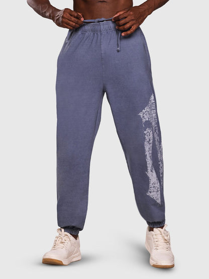 Men Printed Wide-Leg Mid-Rise Acid Wash Joggers