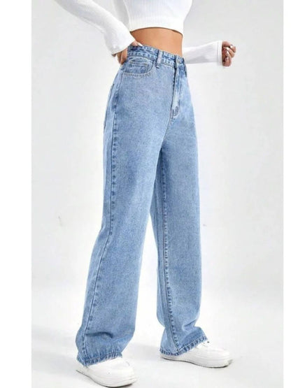 Women Comfort Wide Leg High-Rise Light Fade Stretchable Jeans