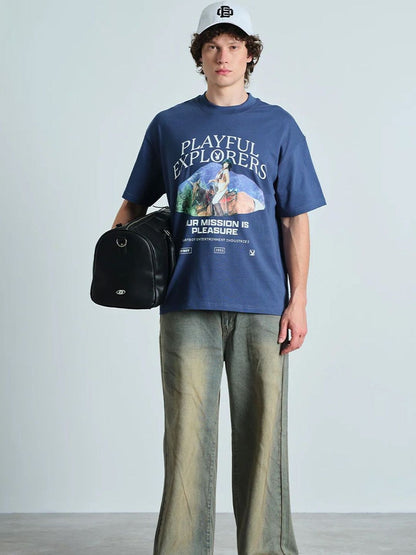 Playful Explorers Playful Explorers Blue Oversized T-shirt