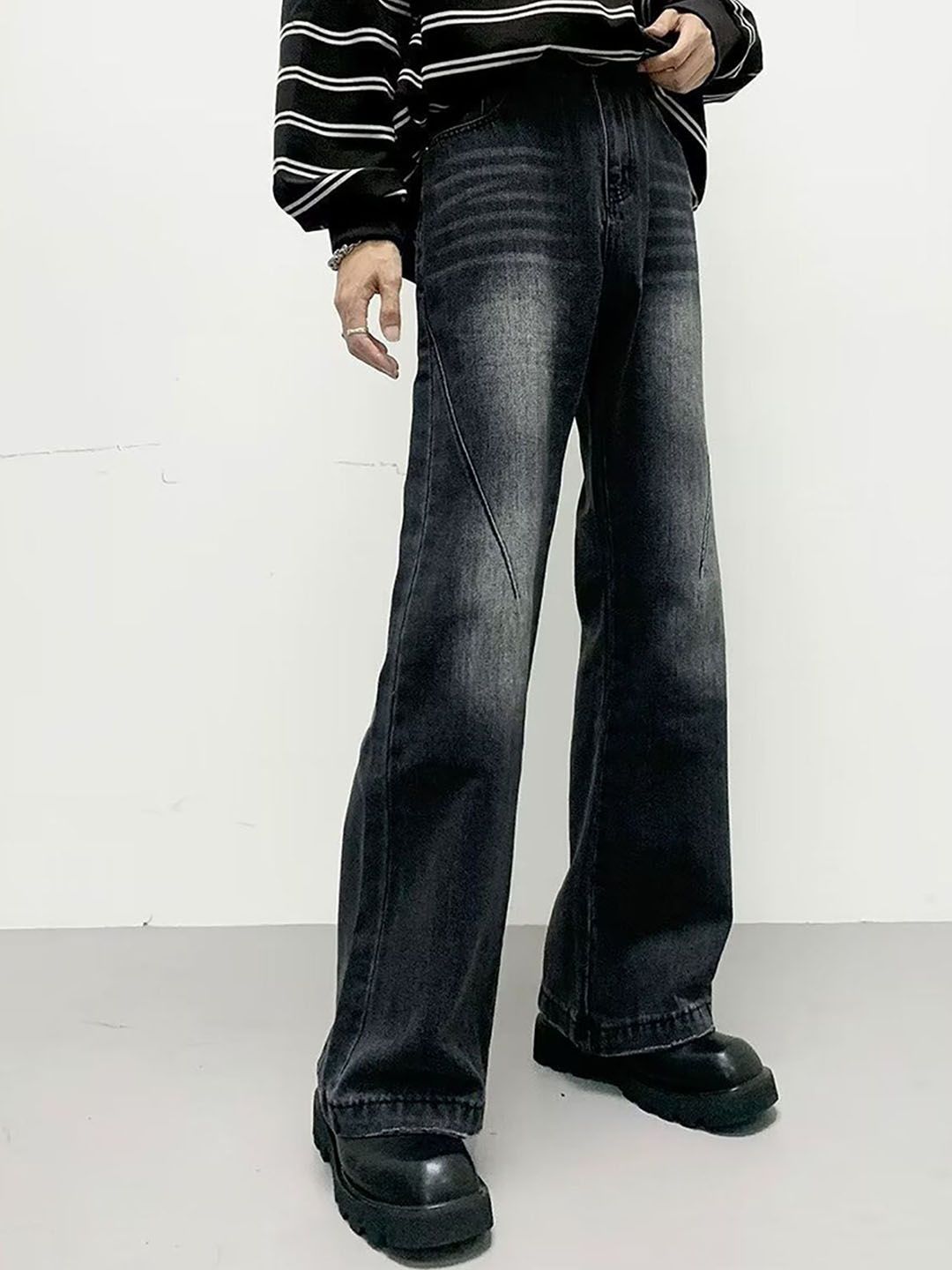 Men Wide Leg Light Fade Jeans