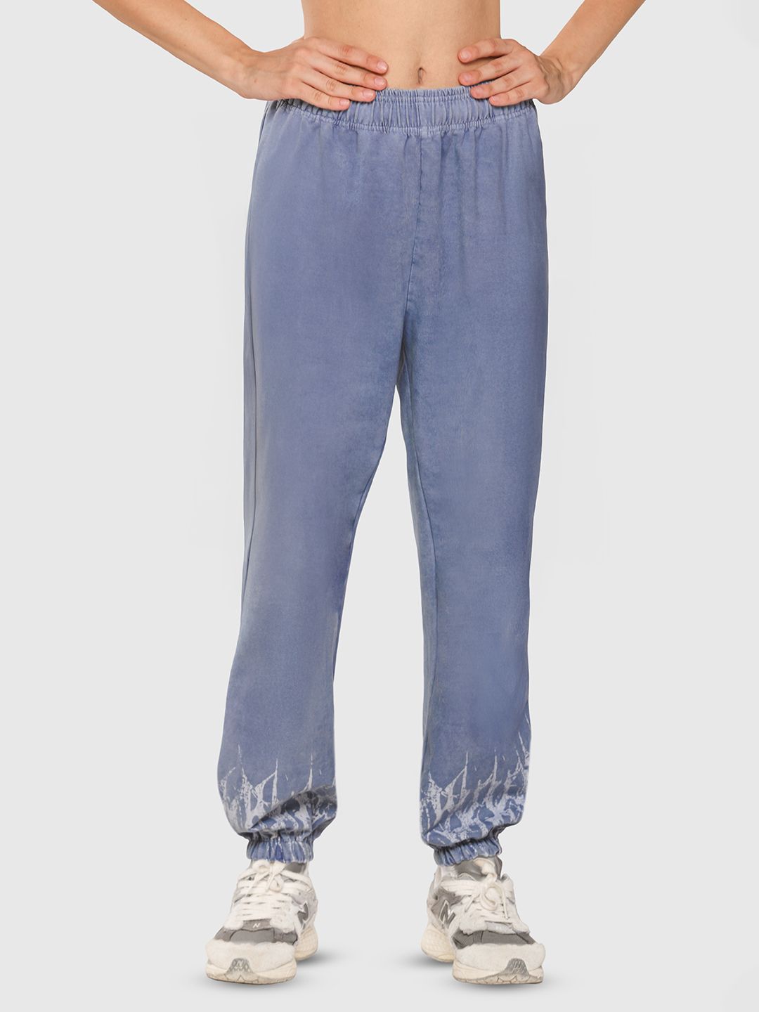 Women Wide-Leg Mid-Rise Acid Wash Joggers
