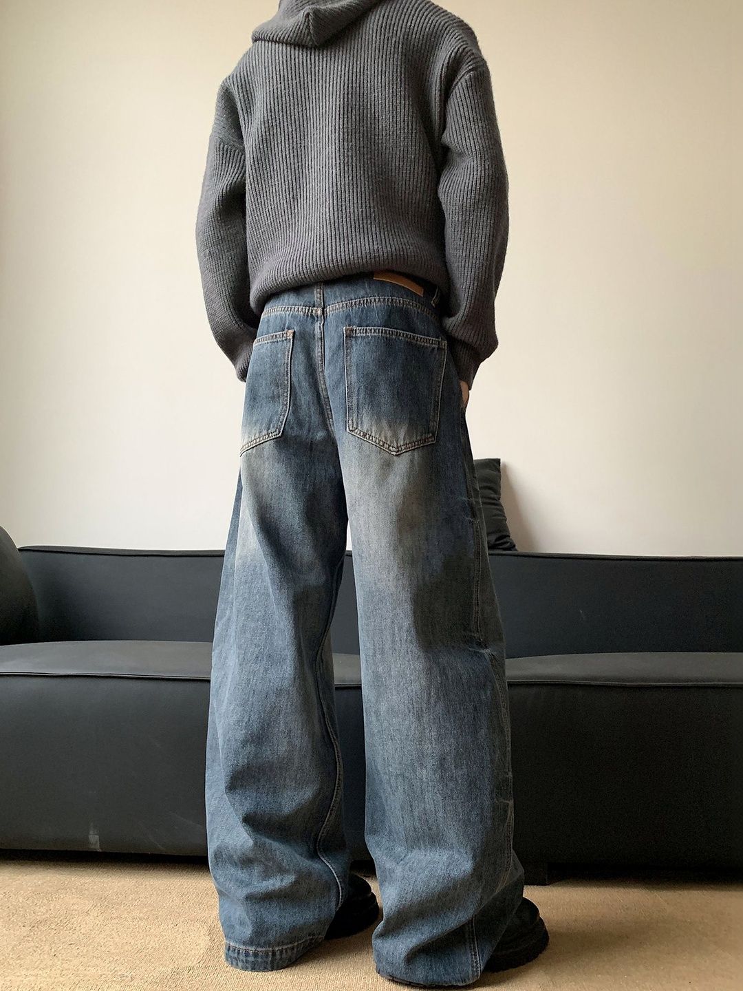 Men Wide Leg Mid-Rise Jeans