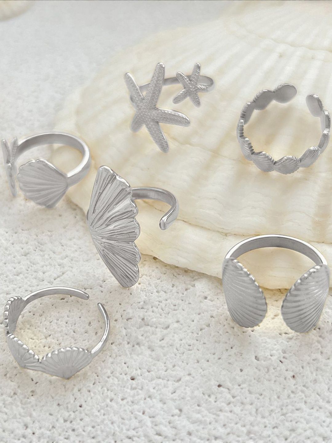 Women Set Of 6 Silver-Plated Finger Rings
