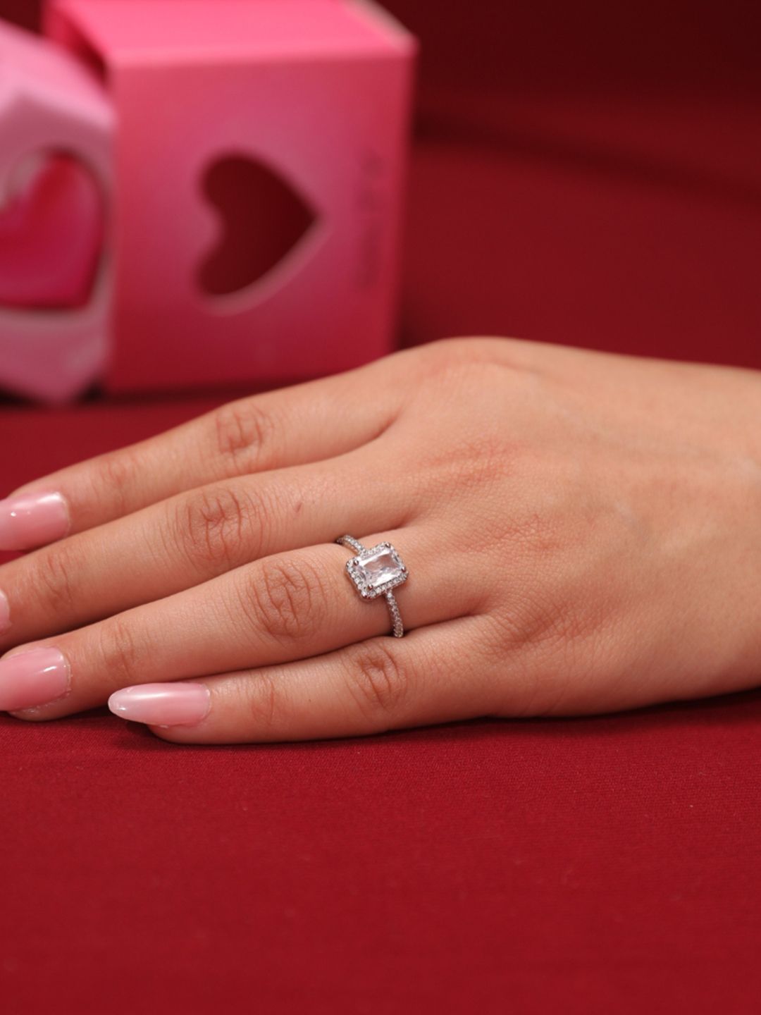 SALTY Silver-Plated Solitaire Stone Studded Finger Ring