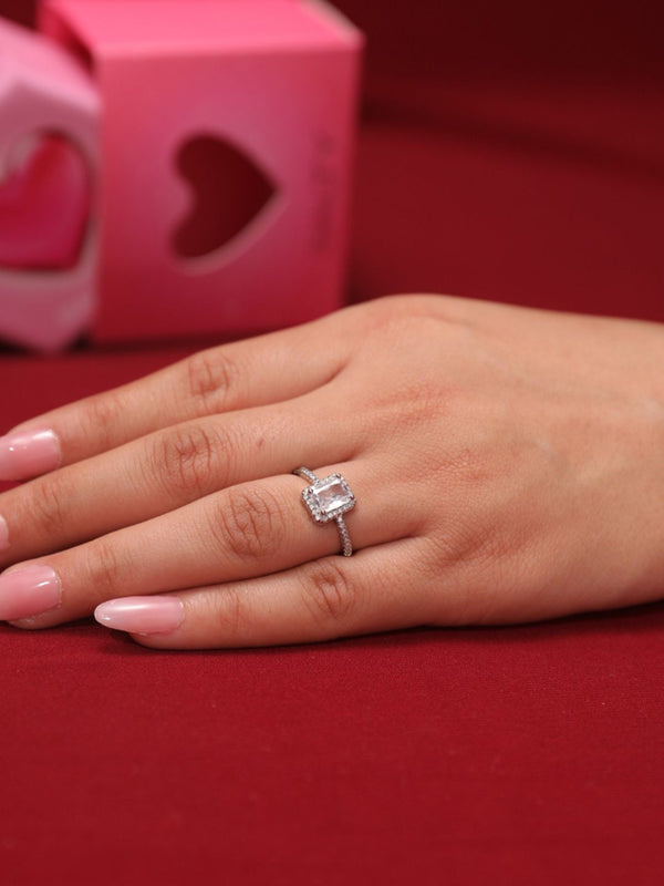 SALTY Silver-Plated Solitaire Stone Studded Finger Ring