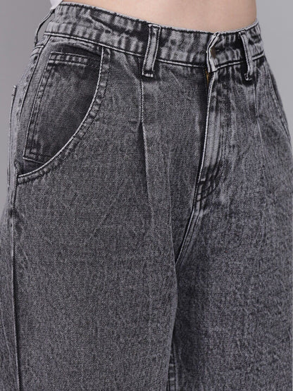 Women Grey Jean Mom-Fit High-Rise Heavy Fade Pure Cotton Jeans