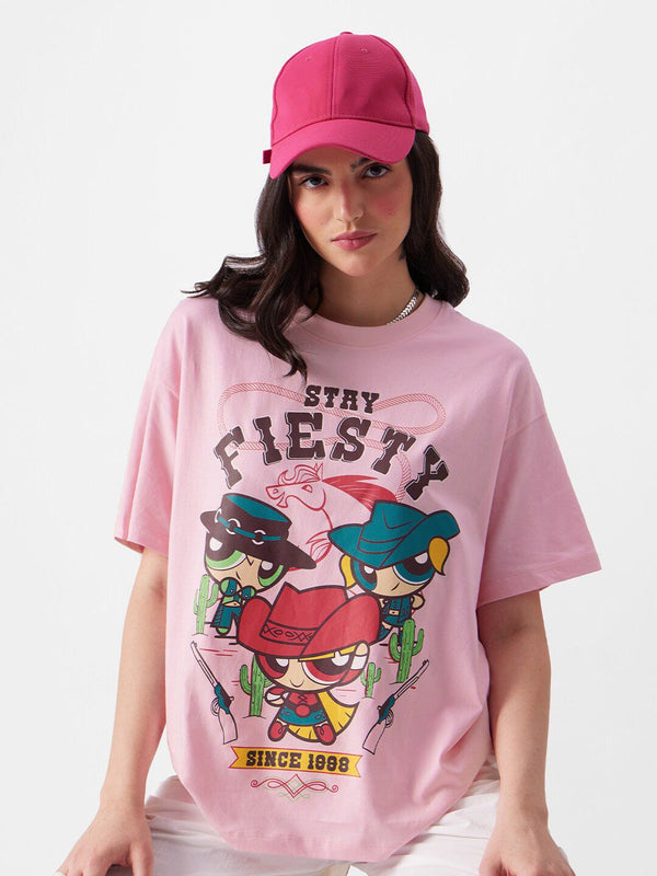 Women Oversized Powerpuff Girls Pink Tshirts
