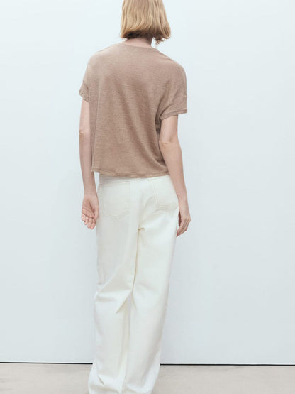 Drop-Shoulder Sleeves Pure Linen T-shirt