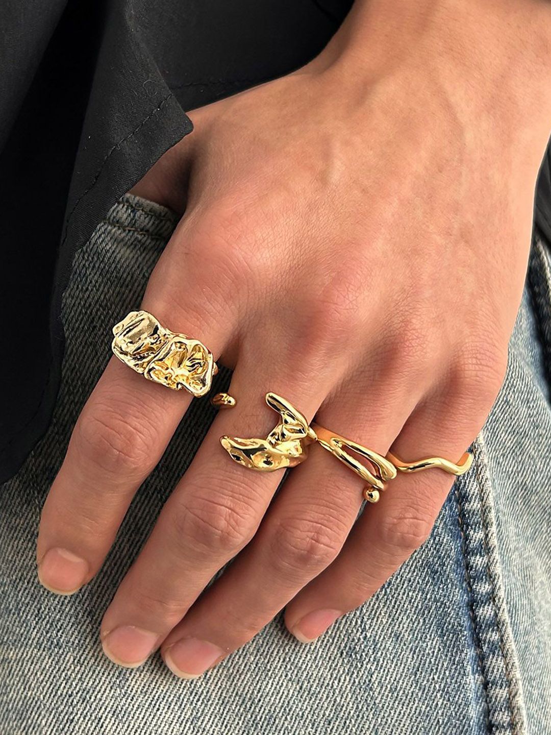 Men Set Of 4 Gold-Plated Finger Rings