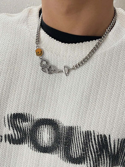 SALTY Men Stainless Steel Stone Studed Chain