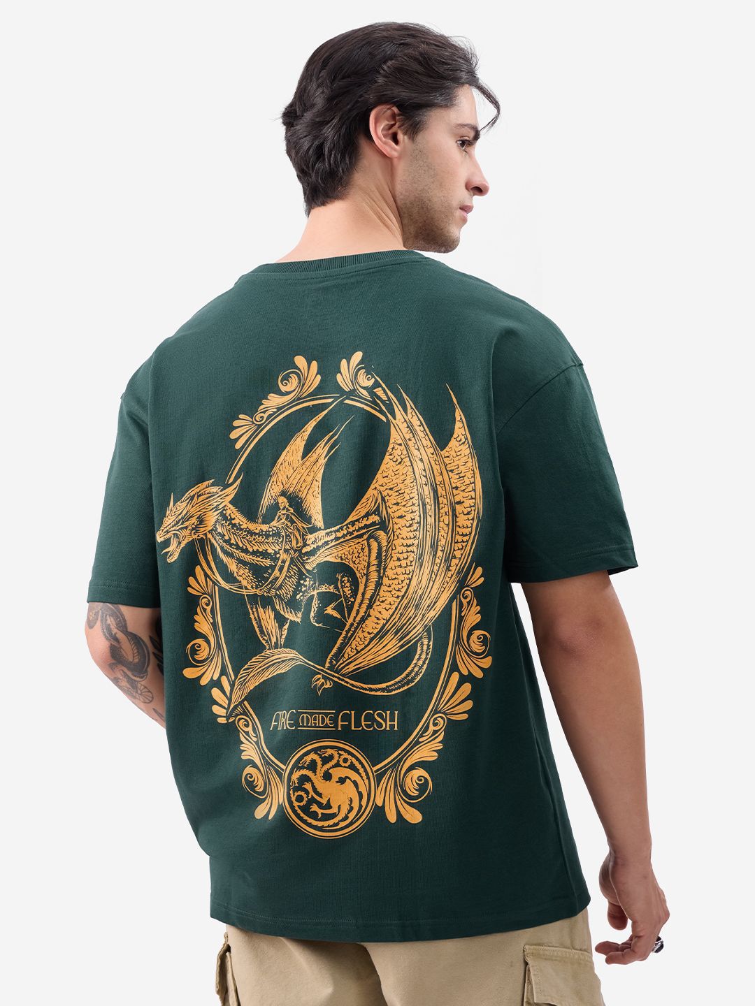 Men Oversized House Of Dragon Green Tshirts