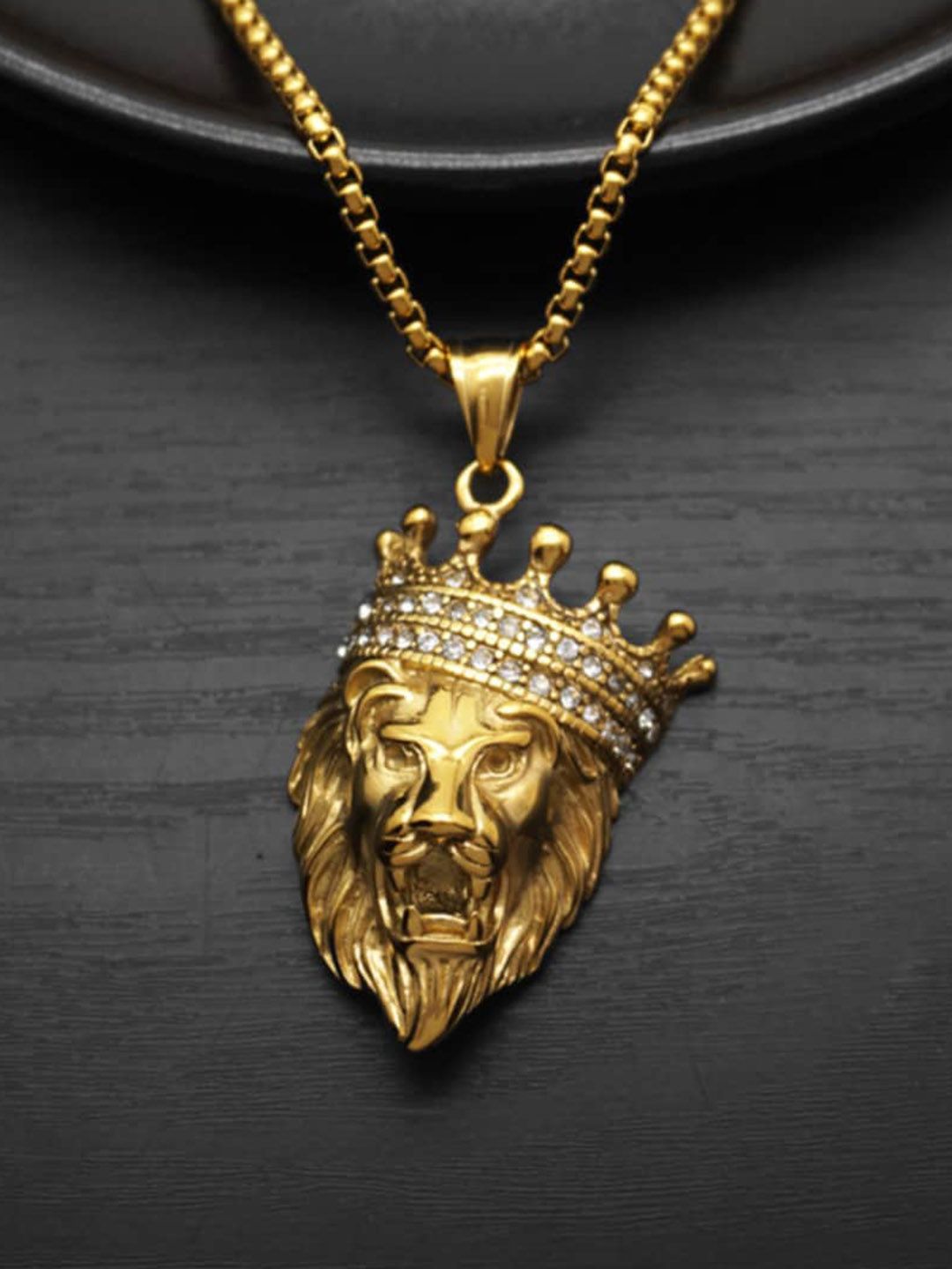 SALTY Men Stainless Steel Artificial Stone Studded Quirky Pendants with Chains