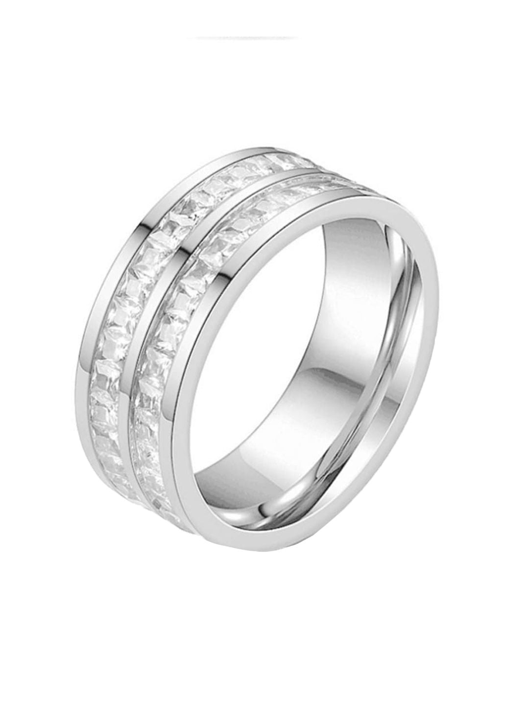 SALTY Men Stainless Steel Artificial Stones Studded Euros Silver Diamond Ring