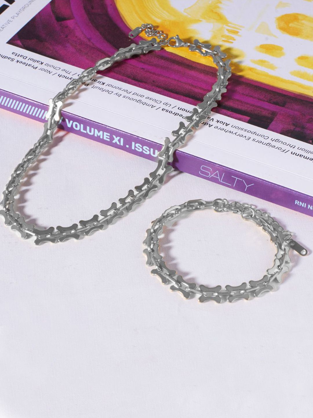 SALTY Elegant Golden Dainty Stainless Steel Link Necklace and Bracelet