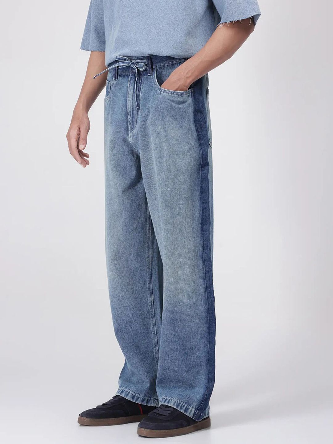 Men Comfort Light Fade Baggy Crinkle Clean Look Jeans