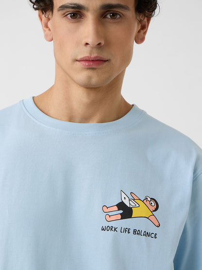 Men Relaxed Fit Printed Blue T-Shirts