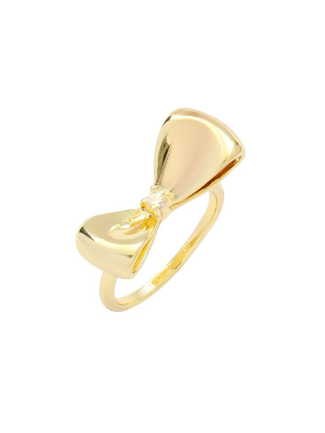 SALTY Women & Girls Gold-Plated Bow Studded Stylish Adjustable Finger Ring