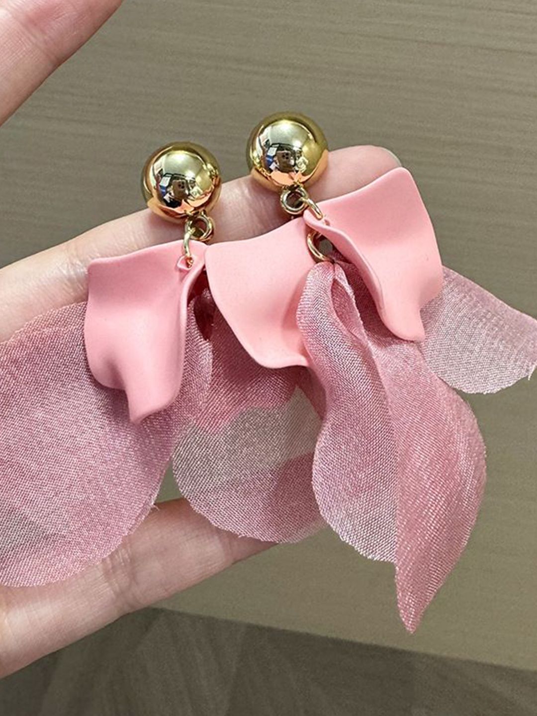 Gold-Plated Leaf Shaped Drop Earrings