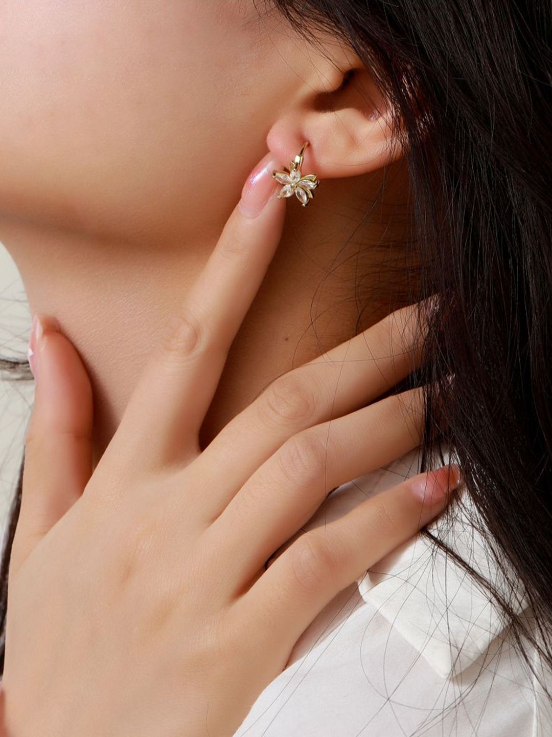 SALTY Gold-Plated Floral Shaped Artificial Stone Studded Studs Earrings