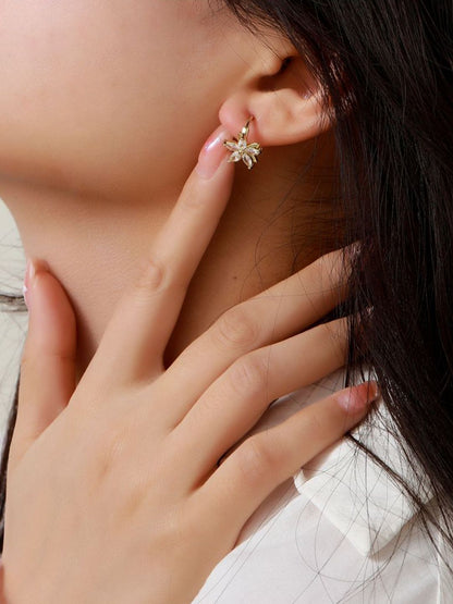 SALTY Gold-Plated Floral Shaped Artificial Stone Studded Studs Earrings