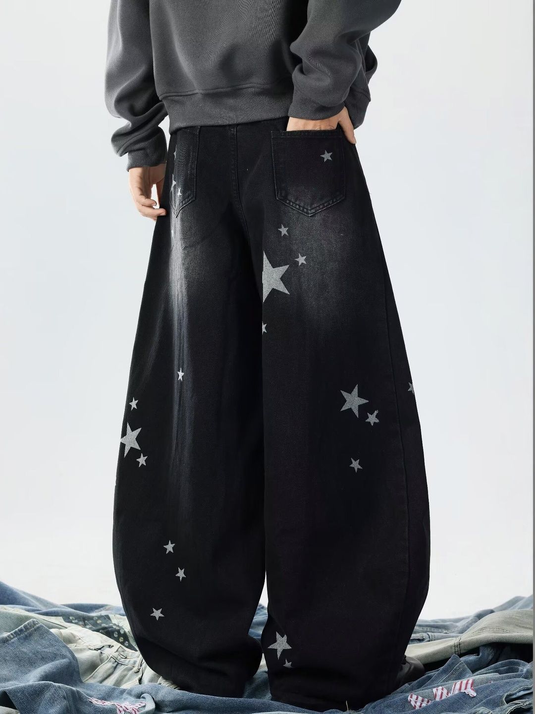 Men Wide Leg Mid-Rise Light Fade Printed Jeans