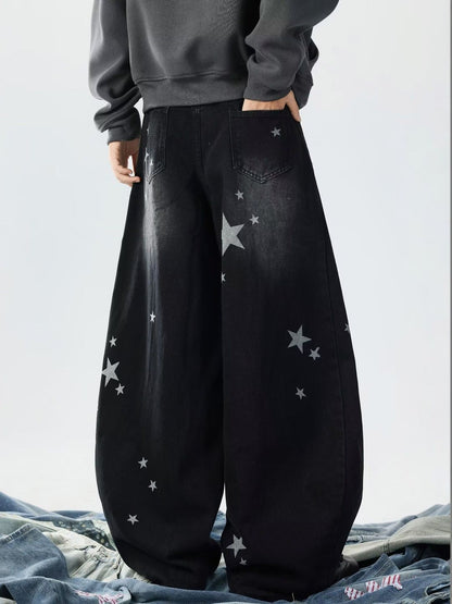 Men Wide Leg Mid-Rise Light Fade Printed Jeans