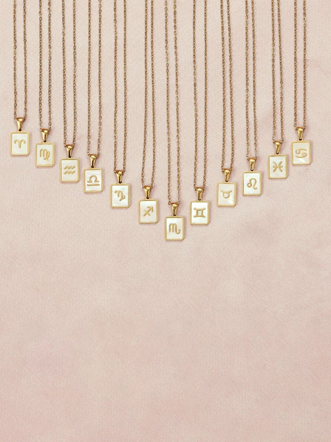 SALTY Gold & White Sign of the Stars Zodiac Scorpio Pendant With Chain