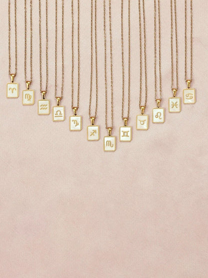 SALTY Gold & White Sign of the Stars Zodiac Scorpio Pendant With Chain
