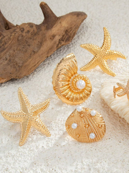 Women Set Of 6 Gold-Plated Finger Rings