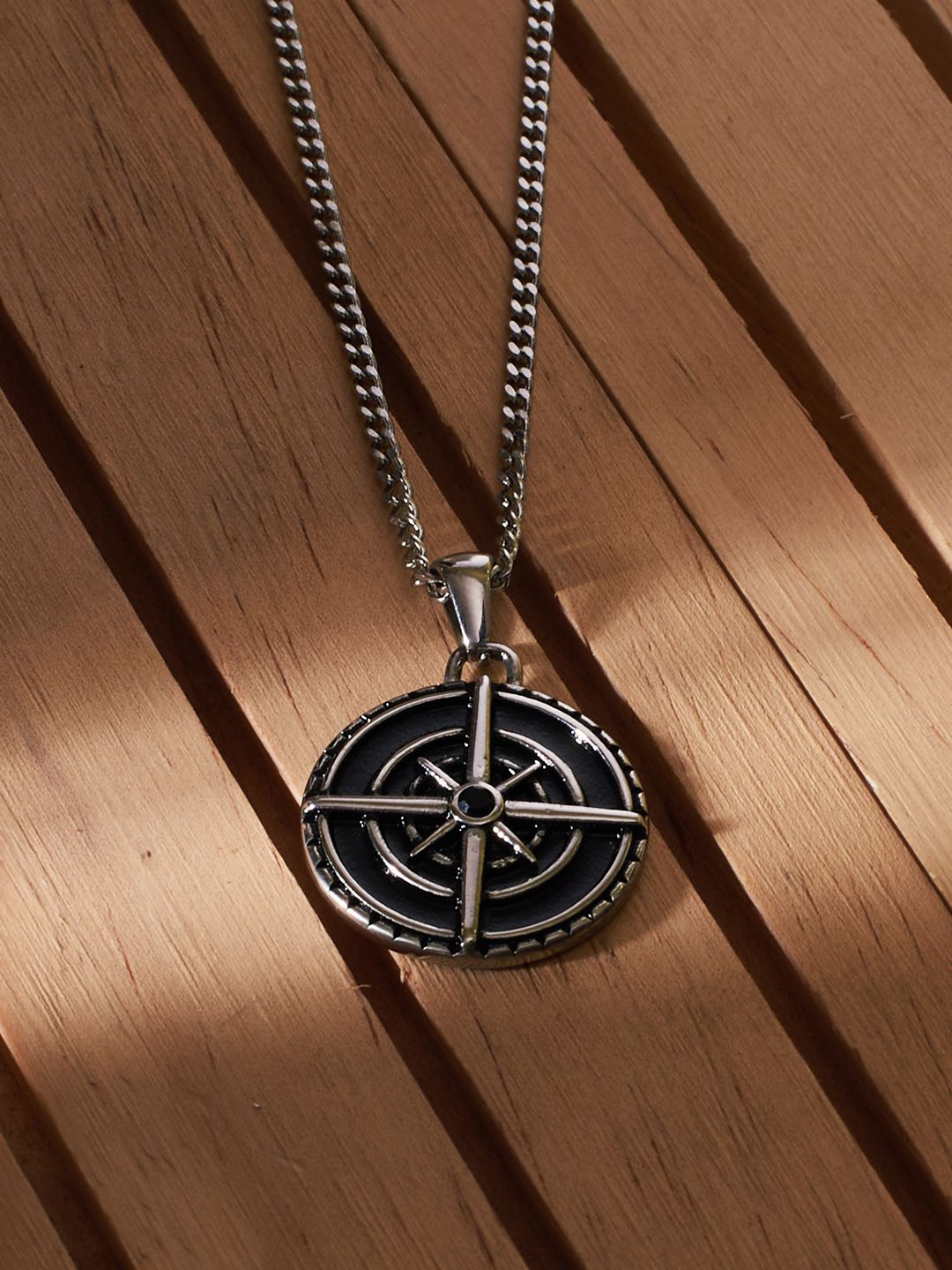 SALTY Men Silver-Plated Mountain Hikers Compass Pendant with Chain