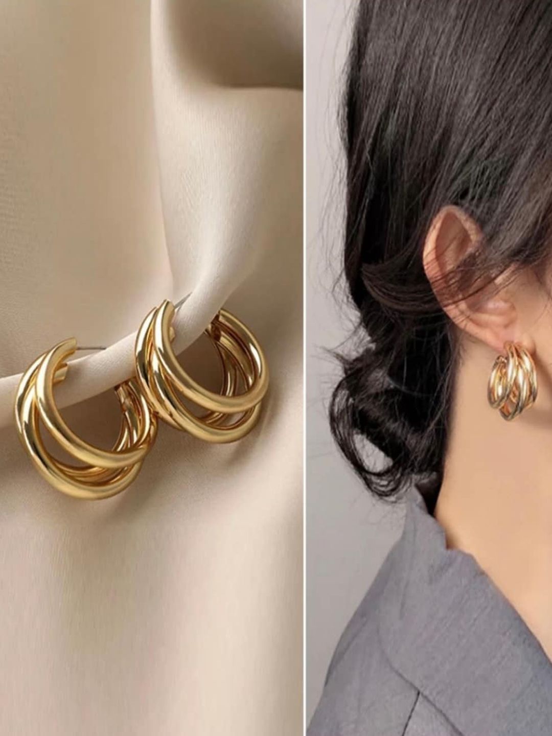 SALTY Triple Layer Quirky Hoop Earrings for Women