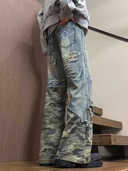 Men Highly Distressed Light Fade Mid-Rise Wide Leg Jeans